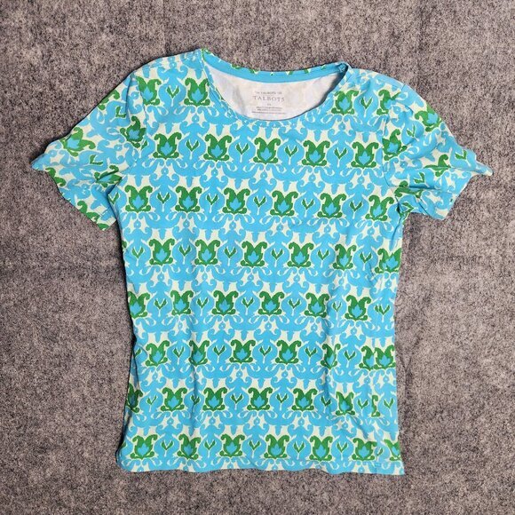 Talbots Tops - Talbots Tops Women XS Blue Green‎ Floral Pattern Short Sleeve Bateau Neck
